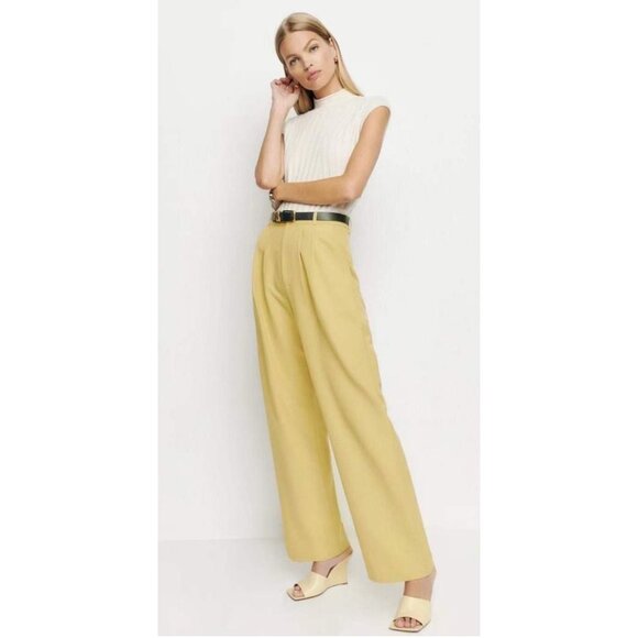 Last Chance! New Reformation Mason Wide Leg Trouser Sunshine Yellow 4, S $178 - Picture 2 of 9